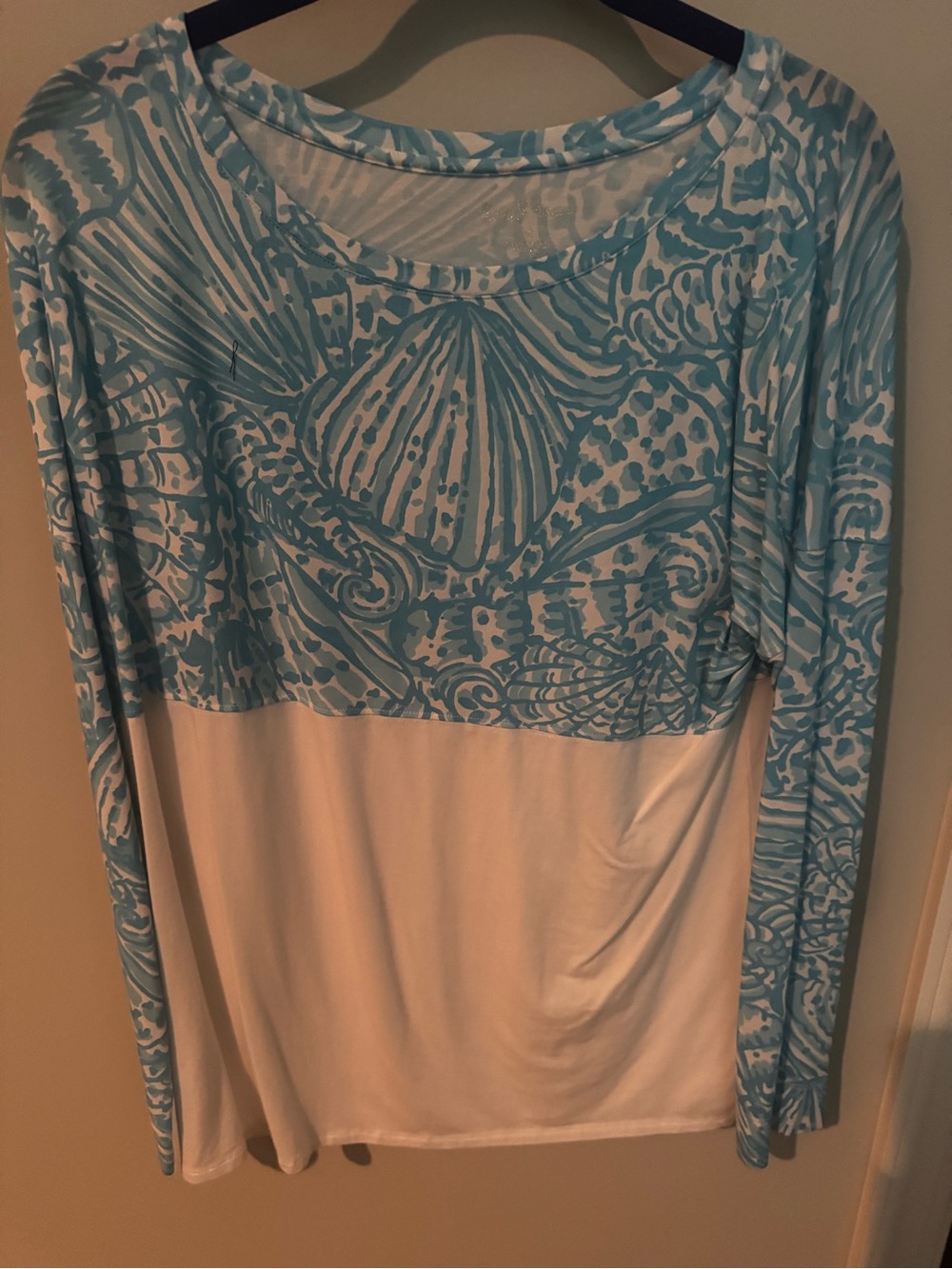 Lilly Pulitzer Teal and Beige Zebra-Print Long Sleeve Top